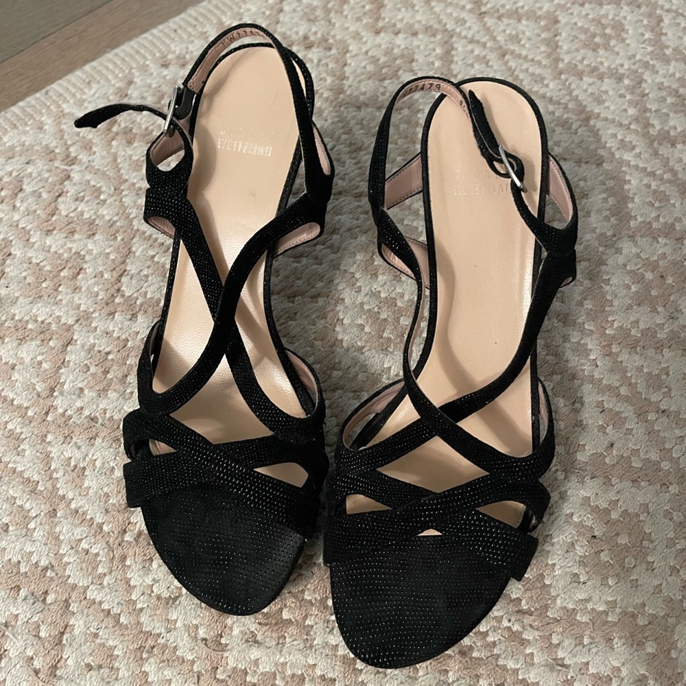 Stuart Weitzman slight sparkle black sandal heels. Size 9